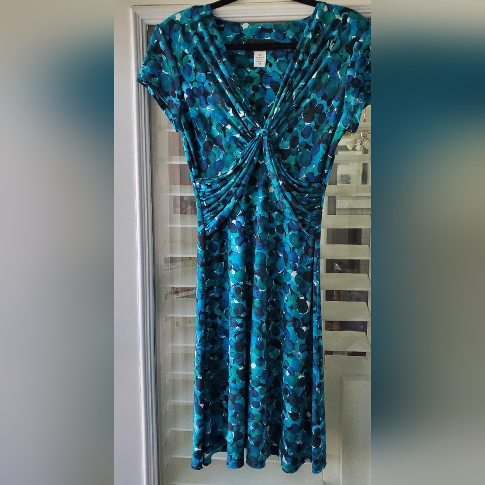 Connected Apparel Blue and Black Patterned Dress